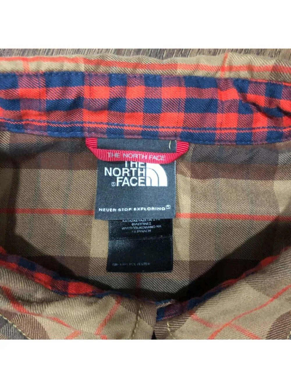 THE NORTH FACE - Snap Front Brown Red Plaid Long Sleeve Shirt Mens Sz XL